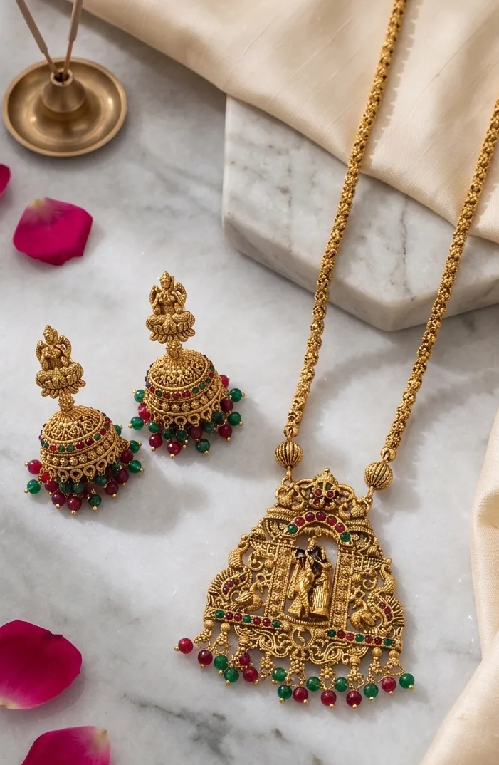 Radha Krishna Temple Long Haram Set